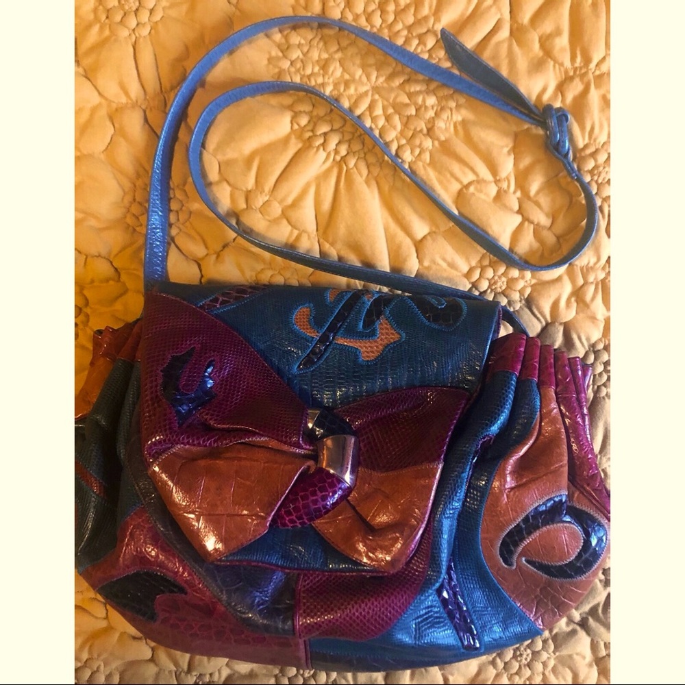 Vtg Sharif CutOut Leather&Snakeskin JewelToned Bag